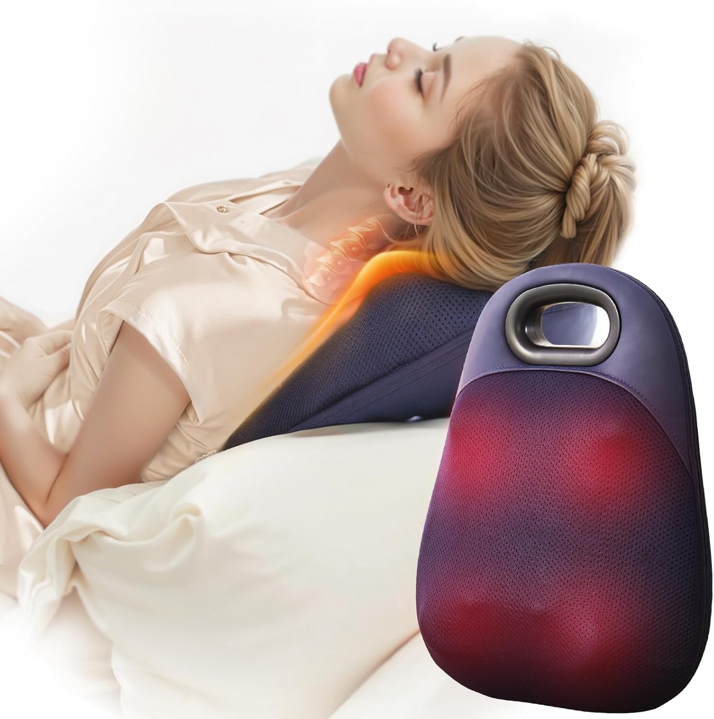 Masajeador de espalda de mano con mango ergonómico, superficie texturizada.