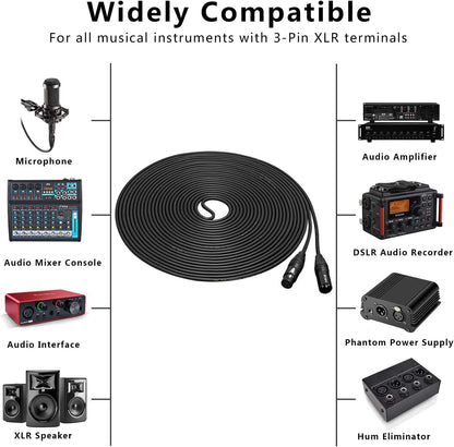 Cables XLR, de 25ft., paquete de 2, macho a hembra, premium.