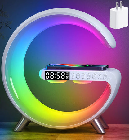 Lámpara de mesa, luz LED RGB, con cargador inalámbrico MagSafe.