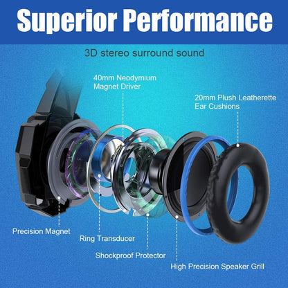 Auriculares estéreo para Videojuegos, Bengoo G9000, Azul.