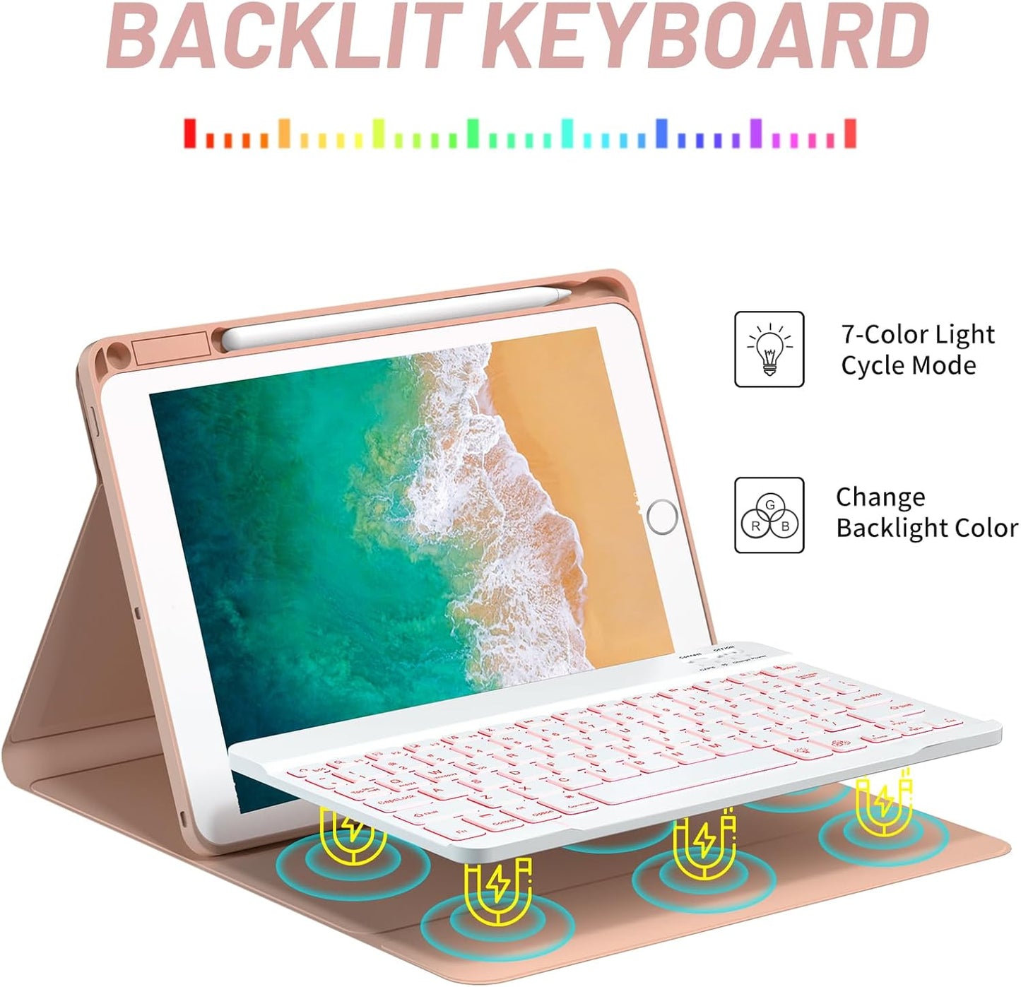 Funda de teclado para iPad de 11", teclado inalámbrico, retroiluminado.