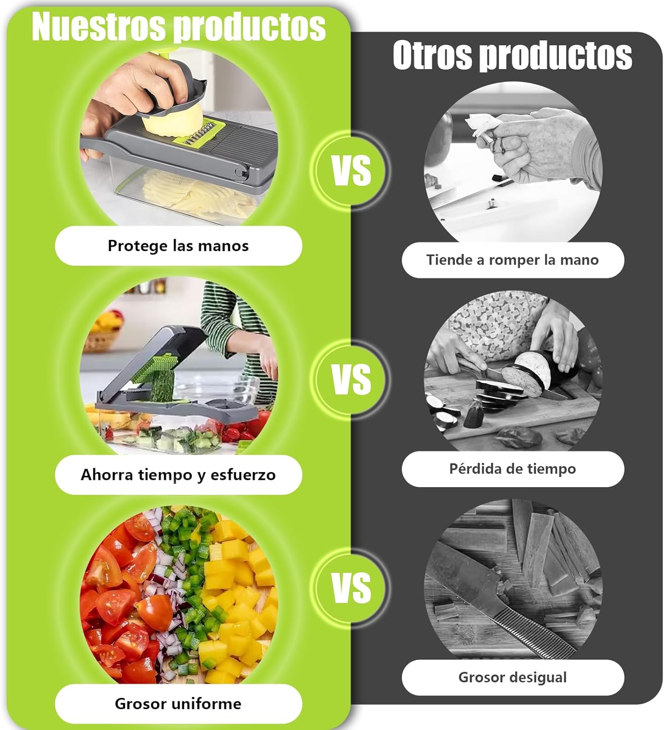 Cortador de Verduras, 16 en 1, 7 Cuchillas de Acero Inoxidable.