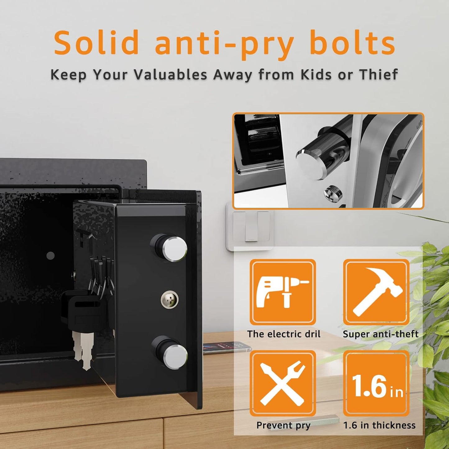 Goldenkey Caja fuerte digital pequeña para documentos con teclado electrónico y estante extraíble, caja fuerte personal para oficina en casa, hotel, modelo silencioso, montaje en pared y piso, 9.84