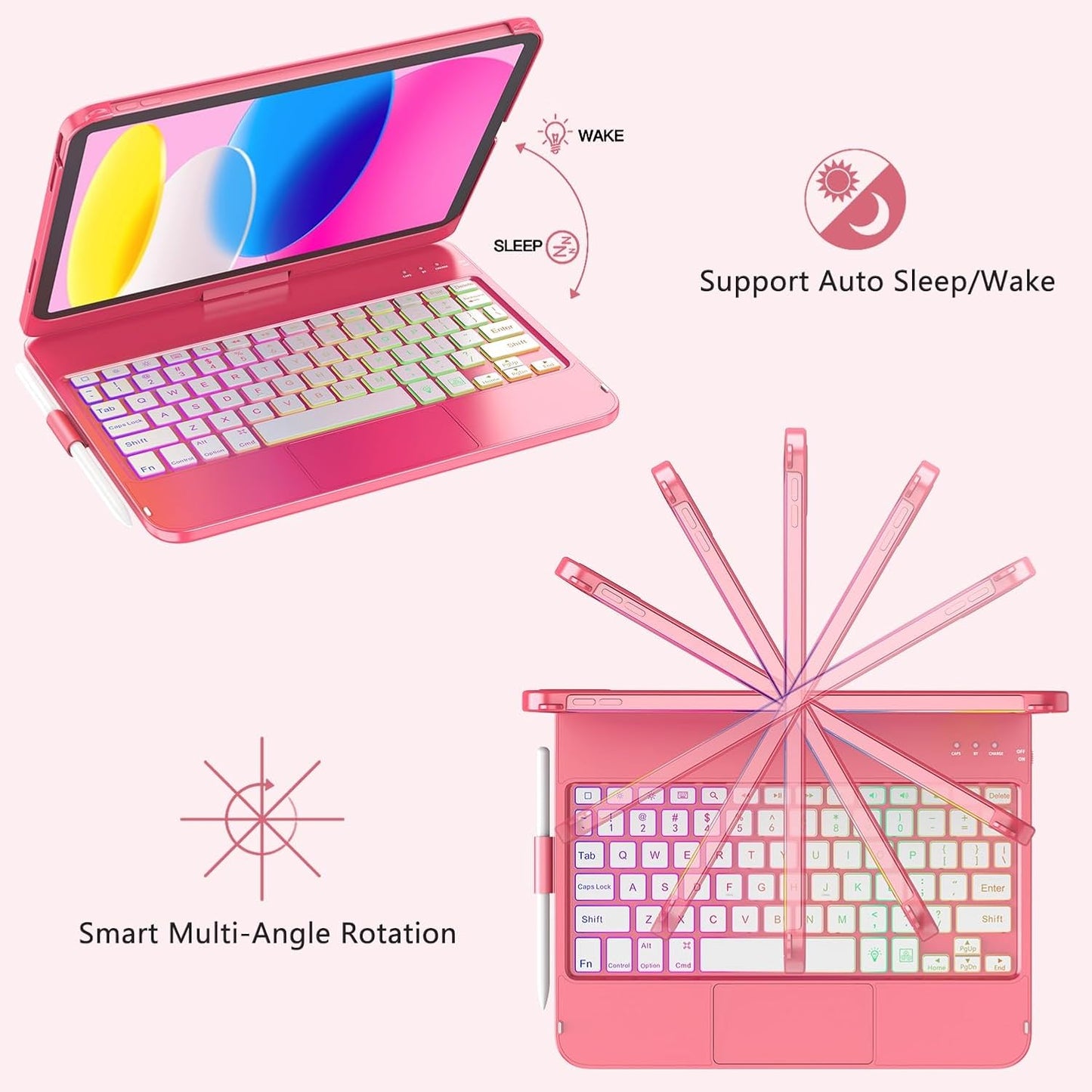 Funda con teclado táctil para iPad de 11", Fuwang, giratoria 360.