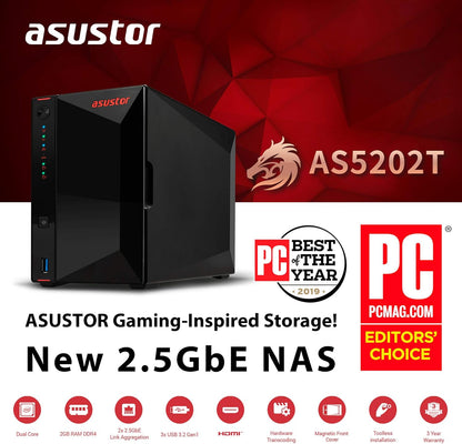 Servidor NAS Asustor AS5202T Dual Core 2.0GHz 2.5GbE Diskless