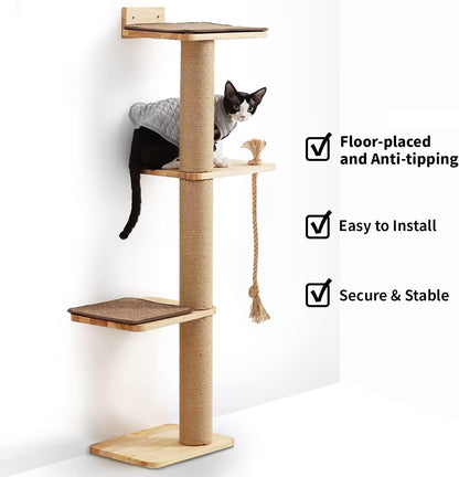 Rascador de pared para gatos FUKUMARU, de yute y madera de caucho.