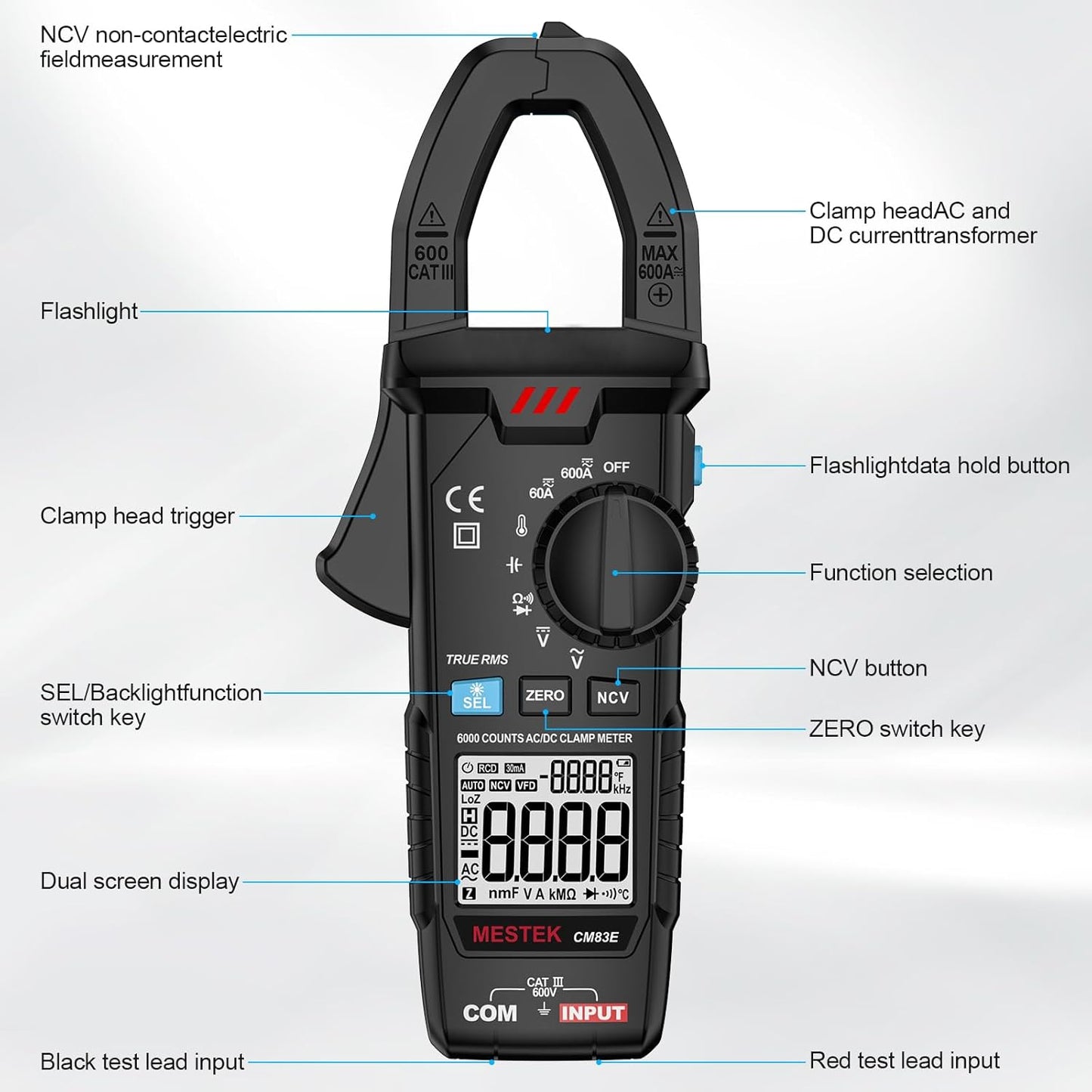 MESTEK Medidor de abrazadera digital multímetro TRMS 6000.