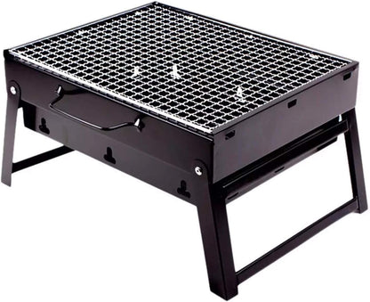 Asador de carbón portátil, plegable de acero inoxidable, uso exterior.