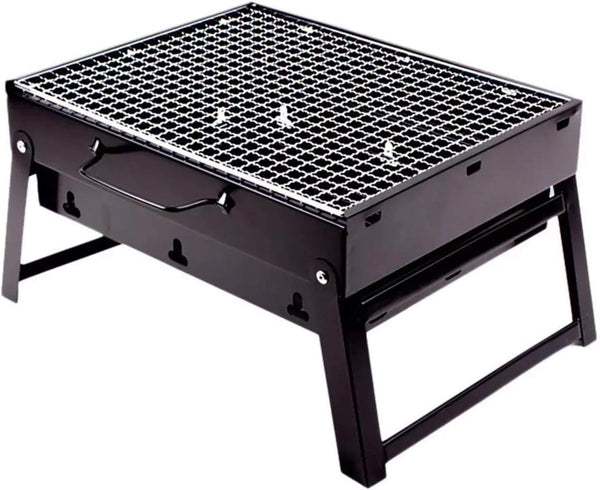 Asador de carbón portátil, plegable de acero inoxidable, uso exterior.
