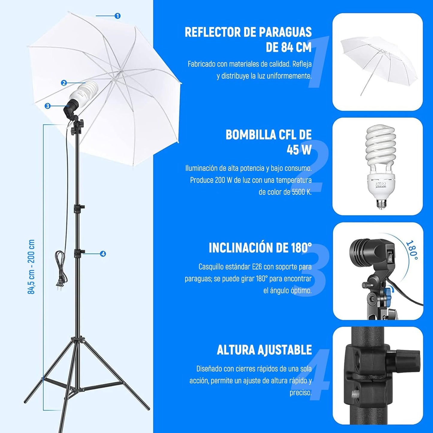 Luz Continua Fotografía Kit con Fondos, 8.5x10ft Soportes, 5700K 800W Equivalentes 24W