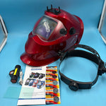 Casco de soldadura TRQWH rojo con oscurecimiento automático y energía solar — vista 7
