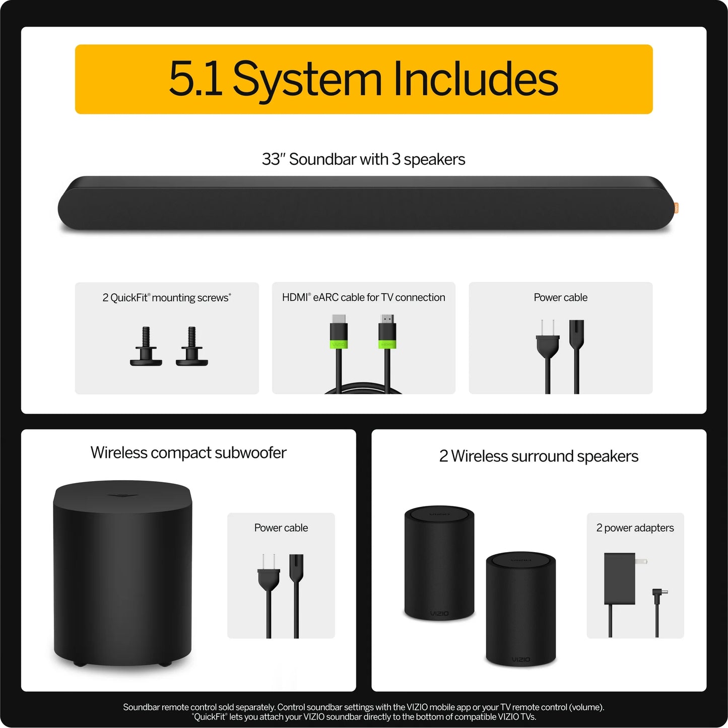 VIZIO Barra de Sonido 5.1 con Dolby Atmos, (Nuevo) SV510XW-0906