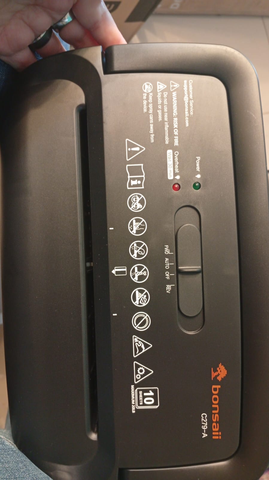 Trituradora de papel Bonsaii, 10 hojas, corte y papelera, 5.5GAL.