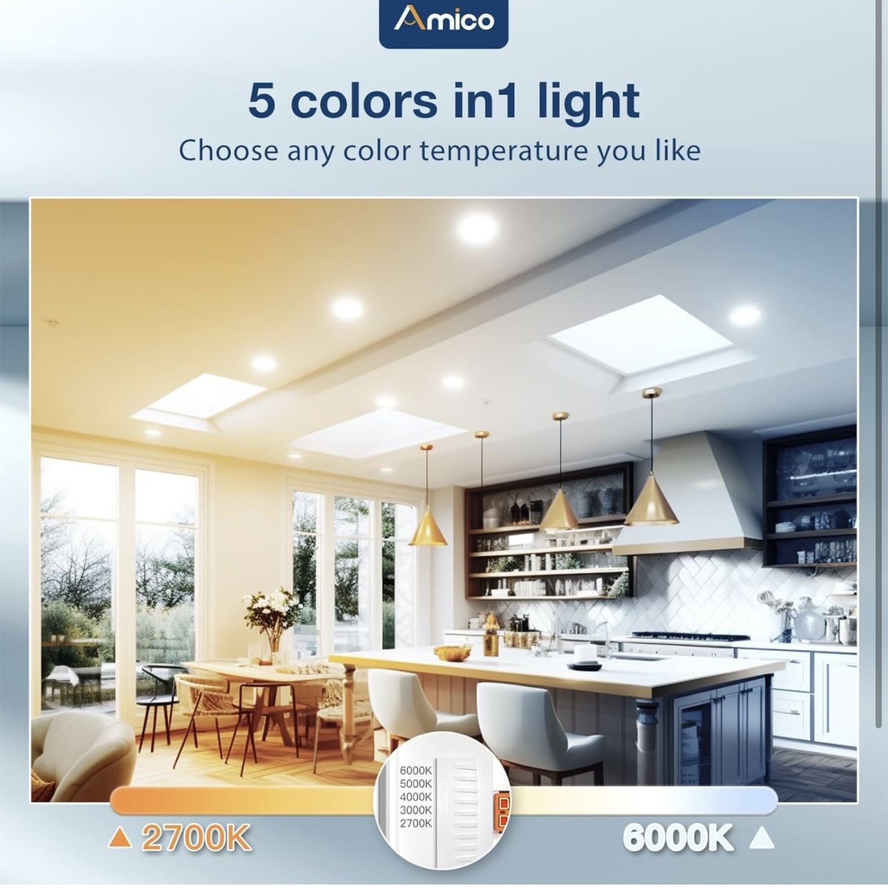 Luces Iluminación LED empotrada Amico de 5/6 pulgadas y 5 CCT 12 pack