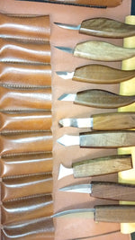 Kit de tallado en madera, 10 cuchillos, 11 cinceles, con bolsa (DETALLE USO)