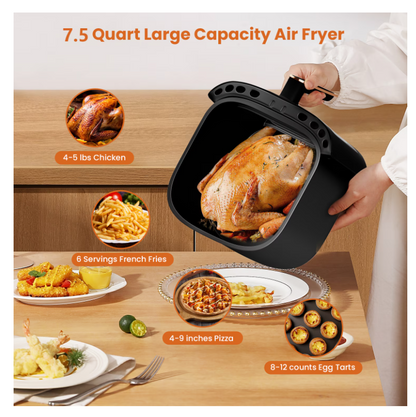 Freidora de Aire Bluebow 7.5QT, Pantalla Táctil 8 en 1, 1700W, Vent. Visible