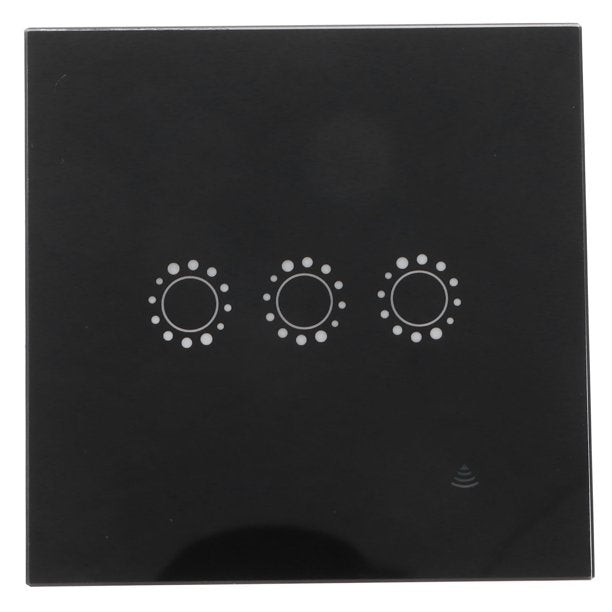 Interruptor táctil de pared, WIFI, Panel de vidrio, triple, negro.