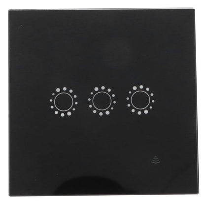 Interruptor táctil de pared, WIFI, Panel de vidrio, triple, negro.