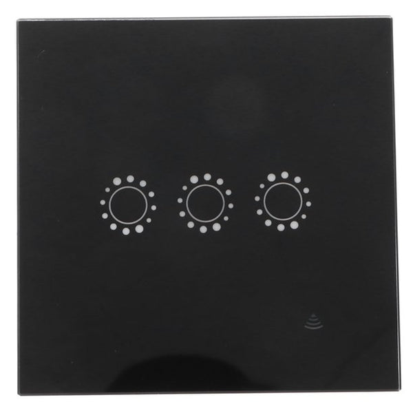 Interruptor táctil de pared, WIFI, Panel de vidrio, triple, negro.