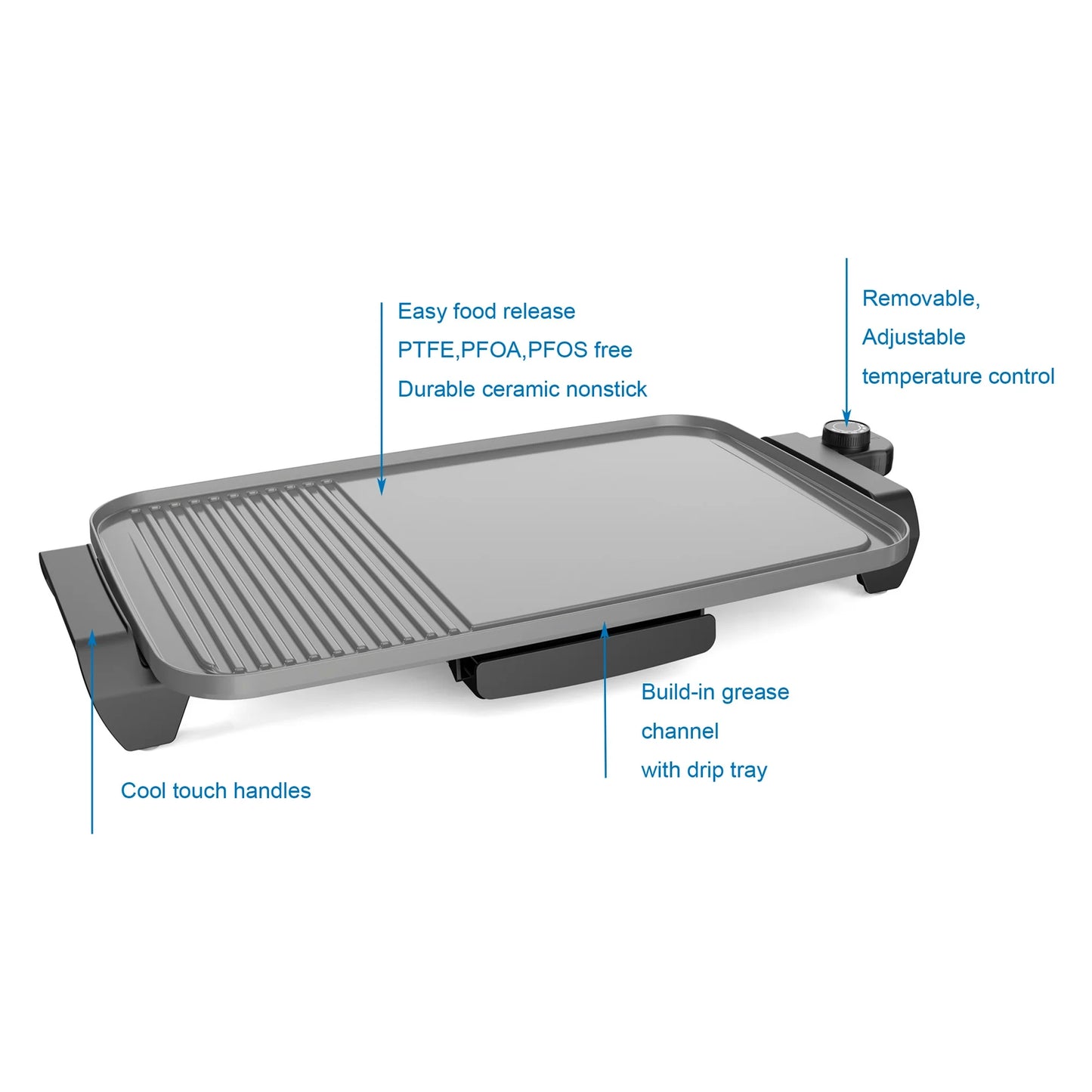 Plancha eléctrica de cerámica Mainstays, 30 x 50cm, antiadherente.