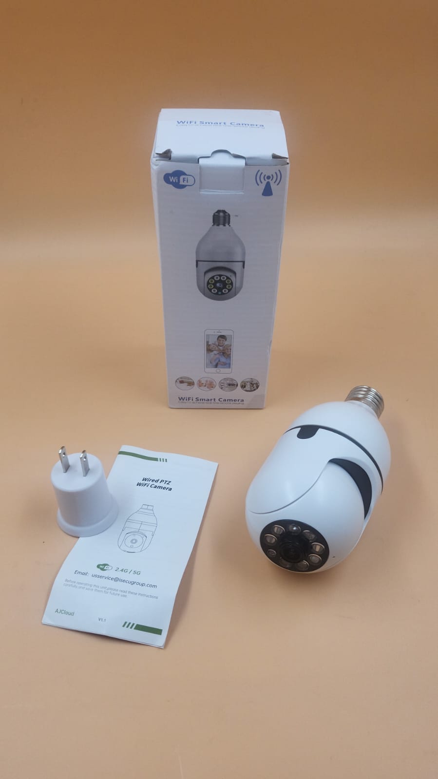 Cámara de bombilla WiFi para exteriores, inalámbrica WiFi con adaptador.