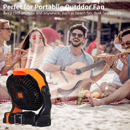 Ventilador portátil, con luz, recargable, entrada USB, regulable.