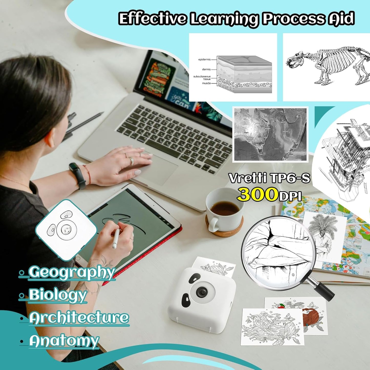 Vretti Mini impresora térmica portátil de bolsillo.