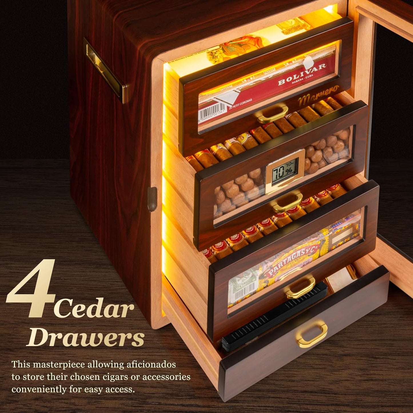 Gabinete humidor de puros, encimera, higrómetro digital, (USADO).