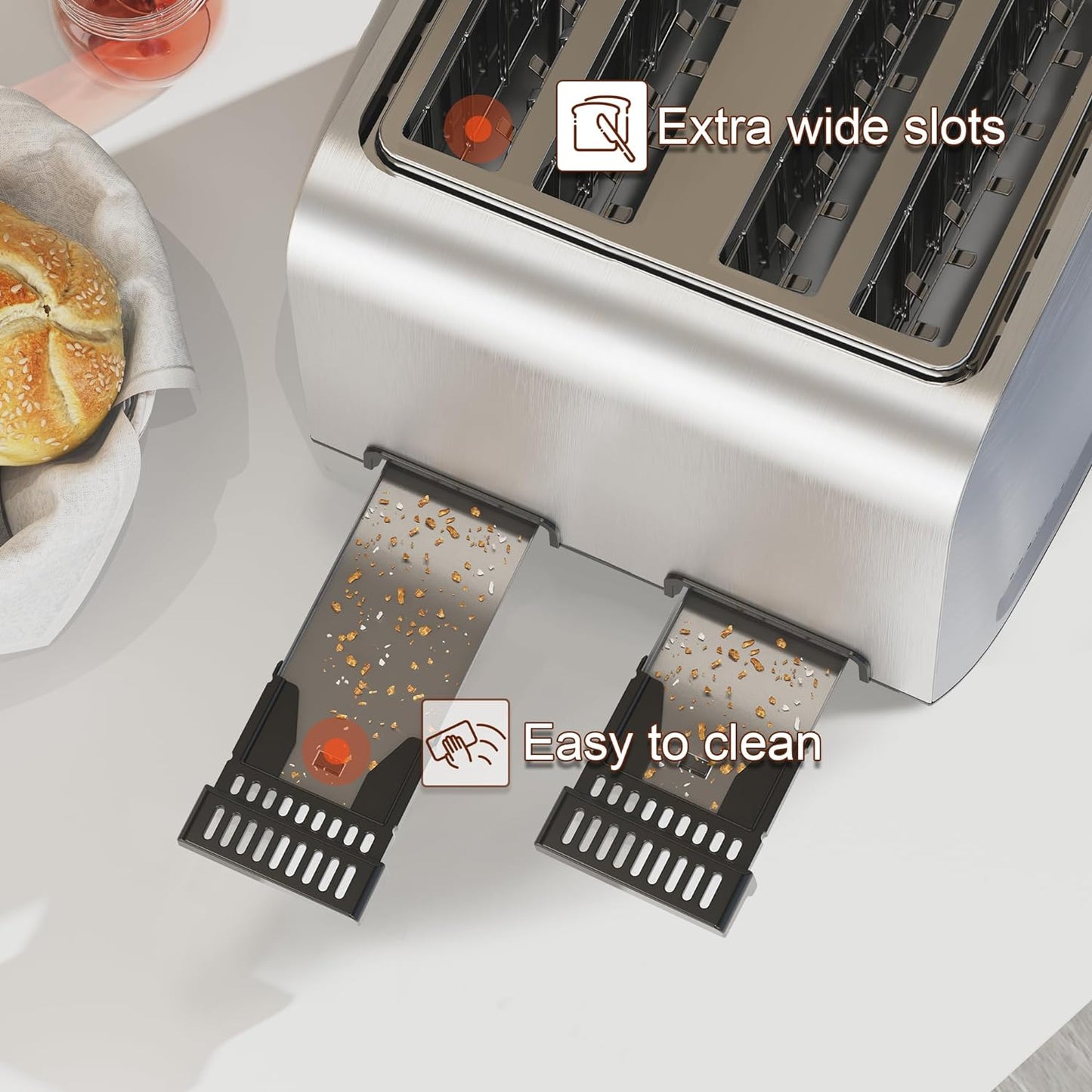 Tostador de acero inoxidable 4 rebanadas extra anchRunnatal