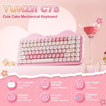YUNZII C75 - Teclado Mecánico Inalámbrico Para Juegos.(USADO)