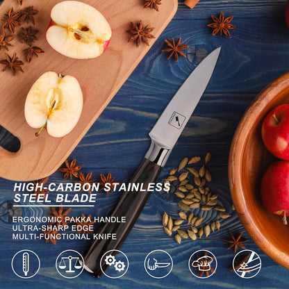Cuchillo de pelar, 3.5", acero inoxidable, mango Pakkawood.