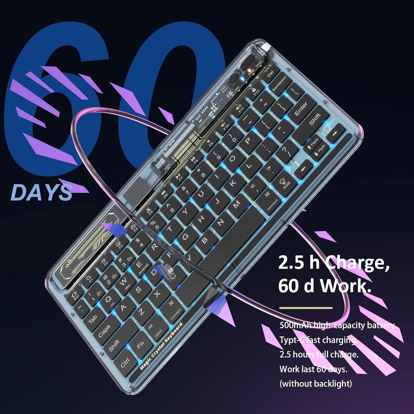 Mini teclado Bluetooth inalámbrico, 7 colores RGB,  iOS, Android.