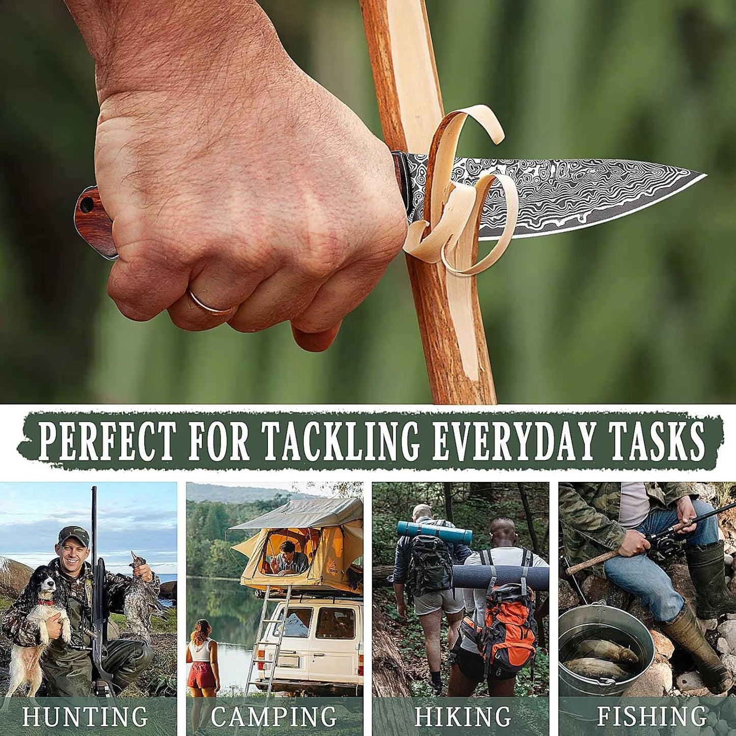 AUBEY Cuchillo de bolsillo plegable de Damasco hecho a mano c/clip.