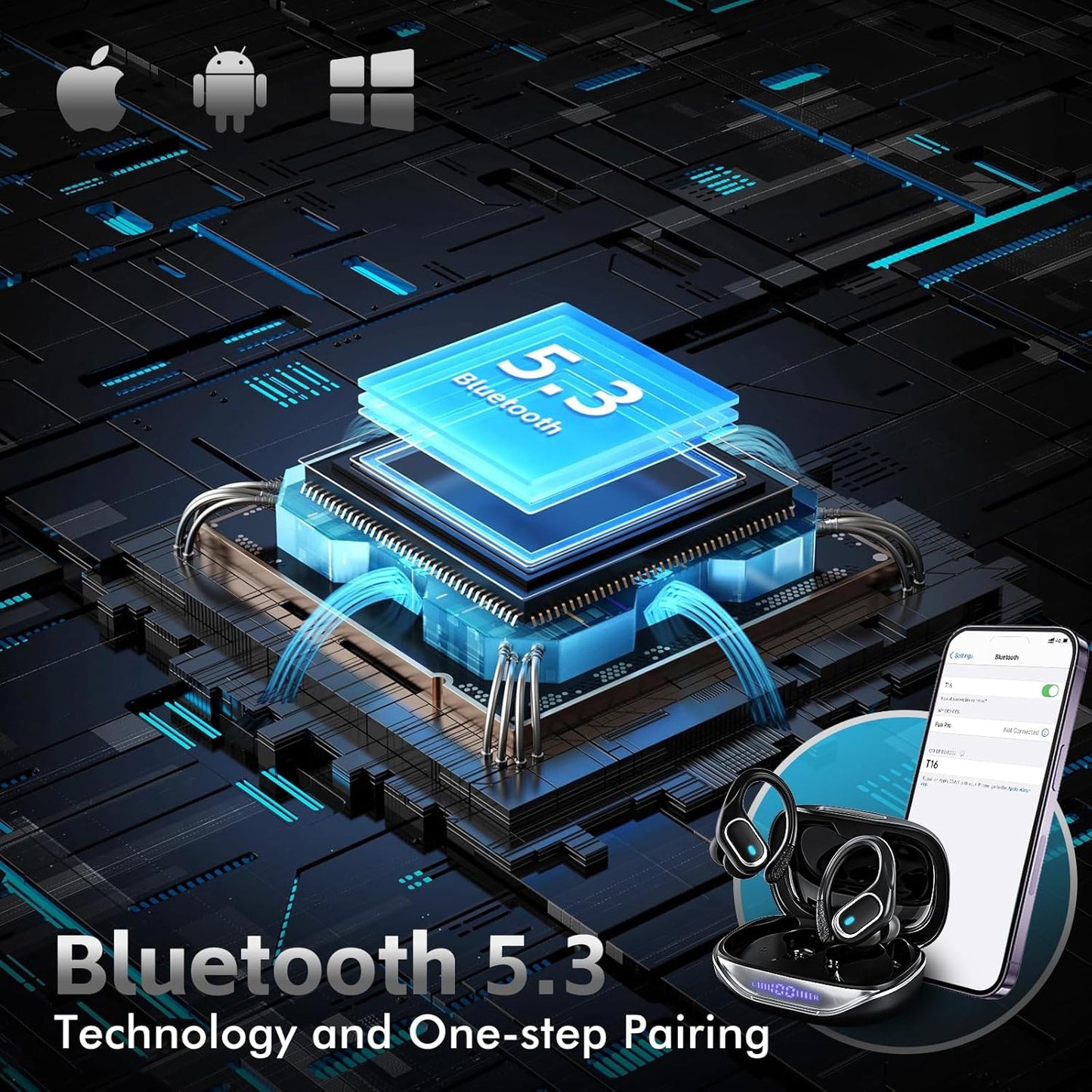 Auriculares inalámbricos Bluetooth T16, Impermeables IPX7.