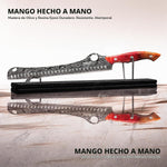 Cuchillo japonés Jikko de 12", para Brisket, mango de epoxi y madera (DETALLE)