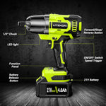 Llave de impacto inalámbrica de 1/2 pulgada, Litekon 4.0Ah 24V (USADA)