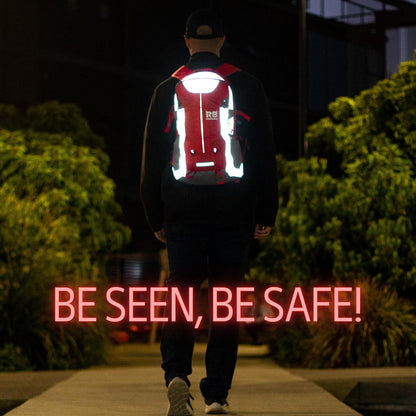 Mochila reflectante RIDERBAG.Alta visibilidad, viajeros, motocicleta, color roja.