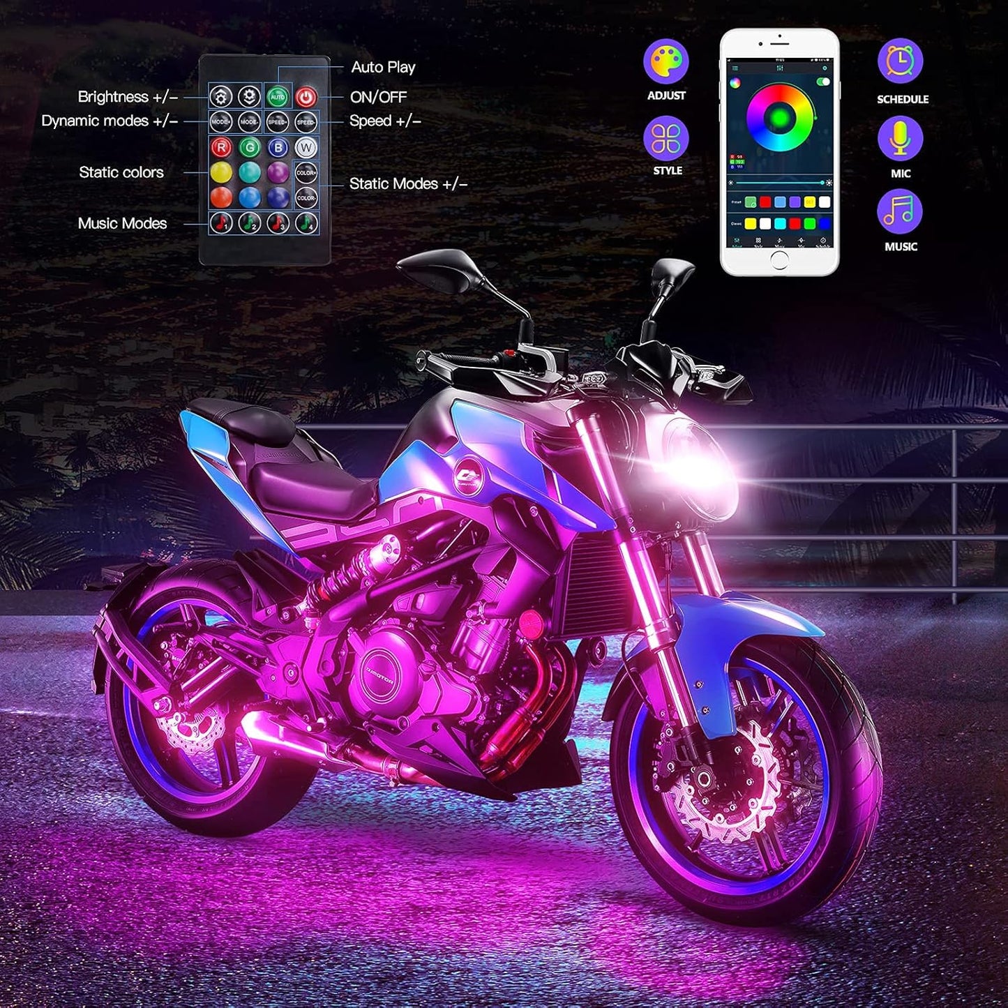 Juego de 10 tiras de luz LED, HYBKLER, con control remoto.(USADO).