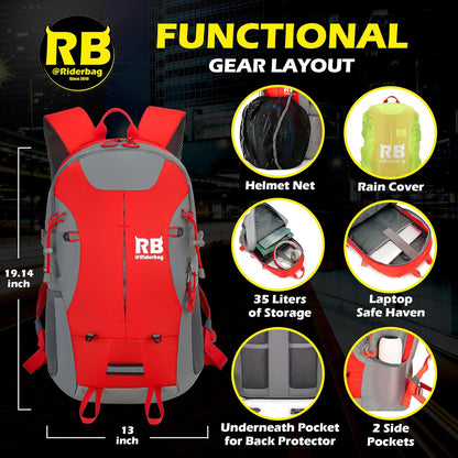 Mochila reflectante RIDERBAG.Alta visibilidad, viajeros, motocicleta, color roja.