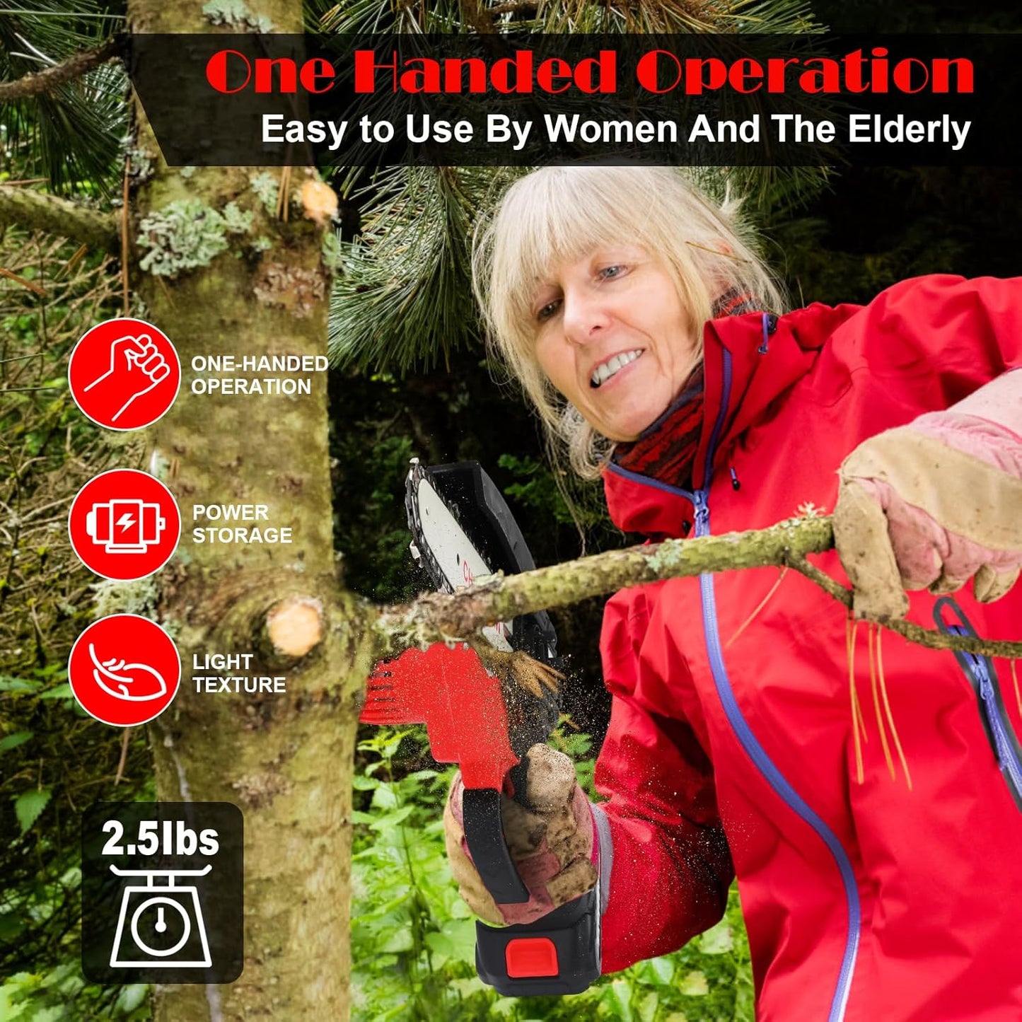 Mini motosierra inalámbrica de 6 pulgadas.