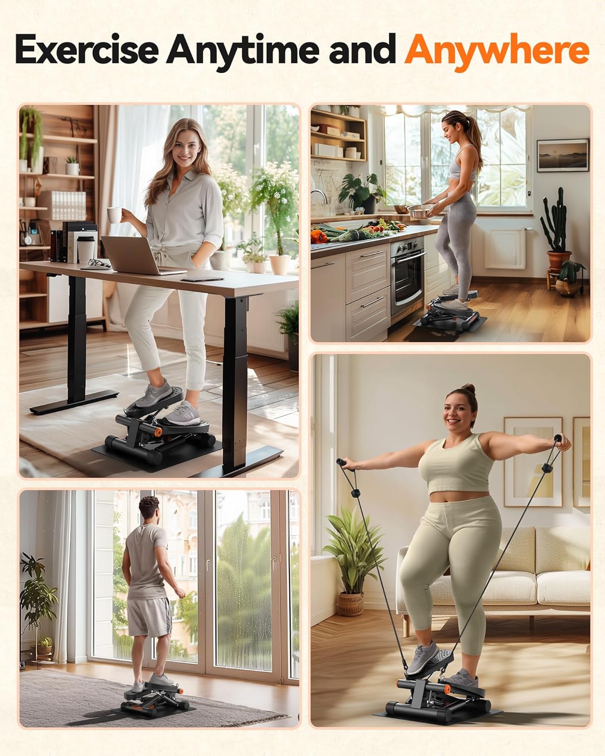 Mini escaladora con bandas de resistencia Niceday Steppers