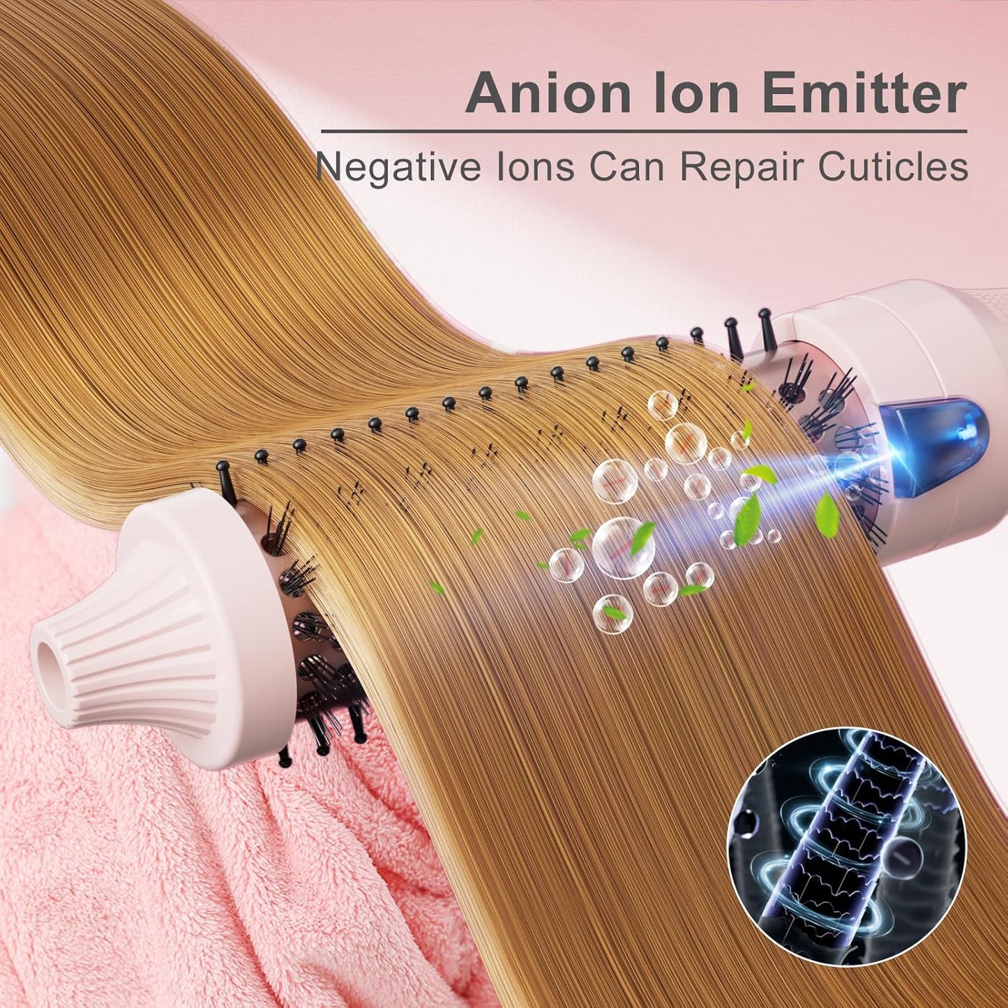 Rizador de pelo, iónico de turmalina, 38mm, rizos sueltos y volumen.