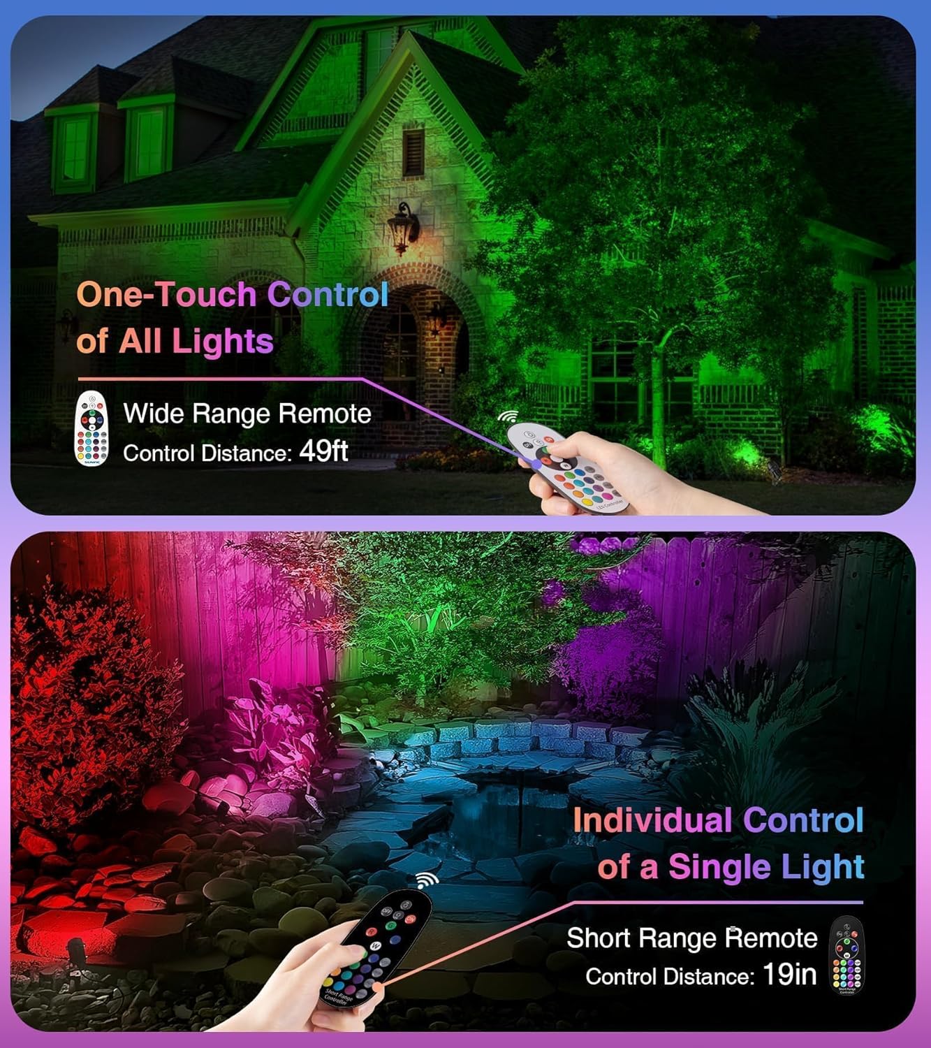 Luces de paisaje, impermeables, con control remoto, RGB, Sunvie.
