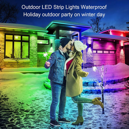 Tira de luces LED para exteriores, 200FT, impermeable, control rem.