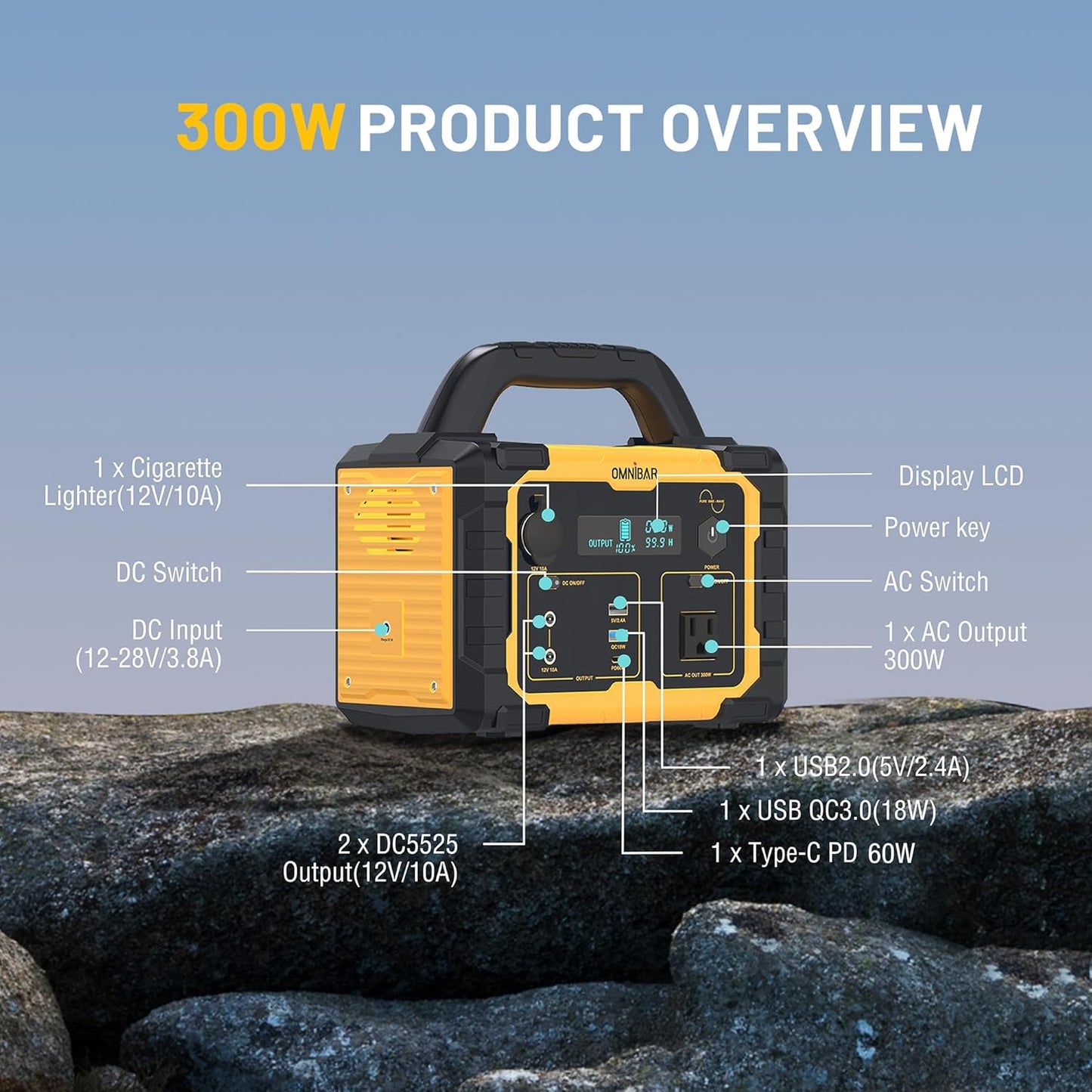 Estación de energía portátil de 300 W, batería de litio.