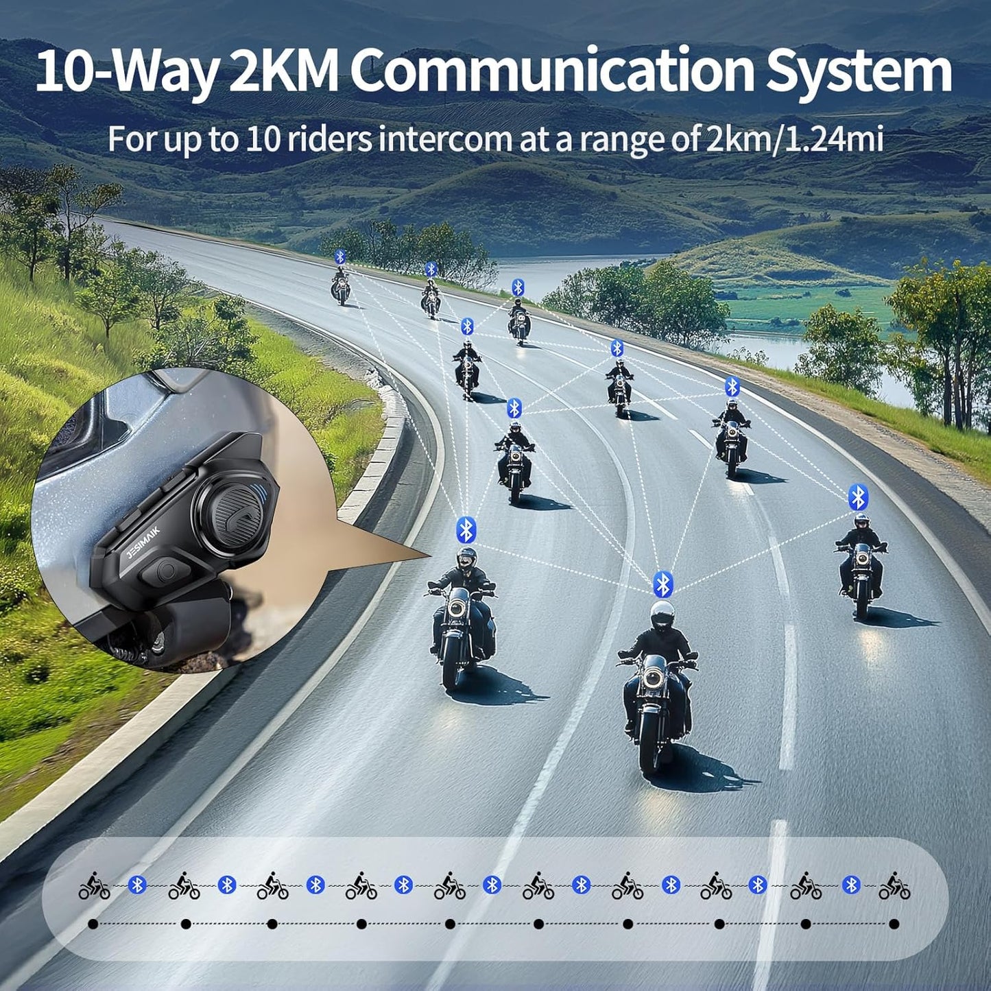1 auricular Bluetooth para motocicleta R16 Pro y un juego de accesorios.