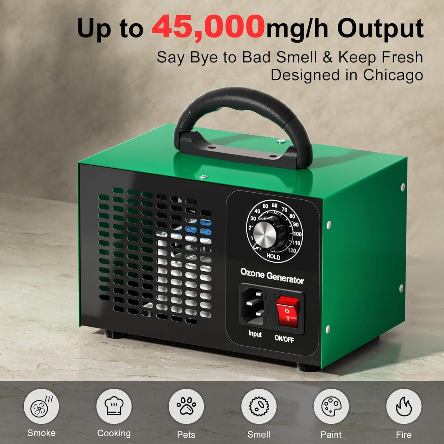 Generador de ozono 45.000 mg/h, purificador de aire O3 industrial/doméstico