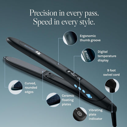 Plancha para cabello con placas vibratorias sónicas de 1", reduce el Frizz.