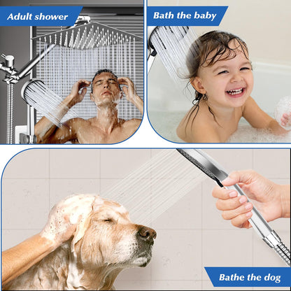 Cabezal de ducha con pulverizador de mano y brazo de extensión.