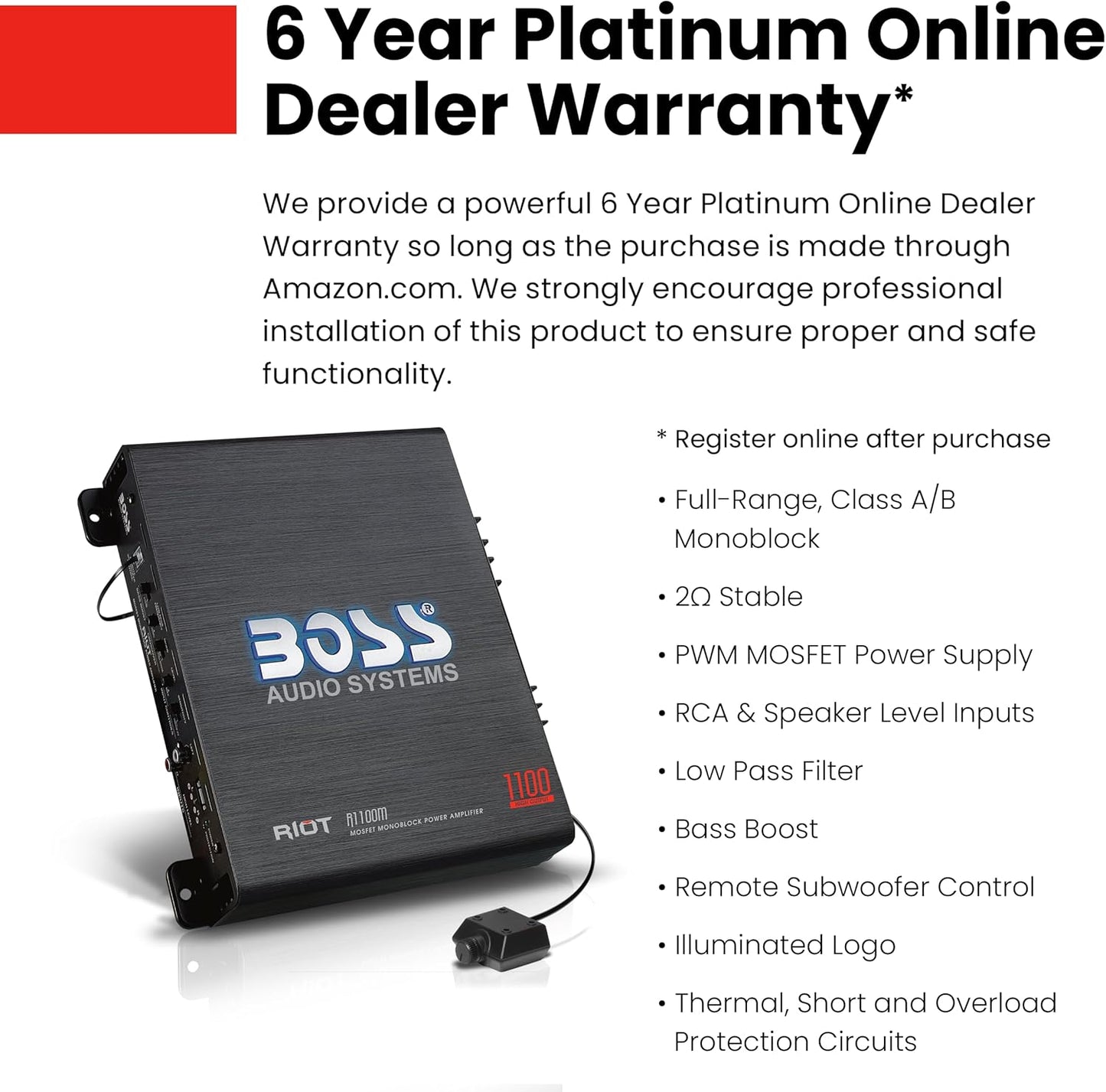 Boss Audio R1100D Amplificador Clase A/B Monoblock Riot 1100 W.